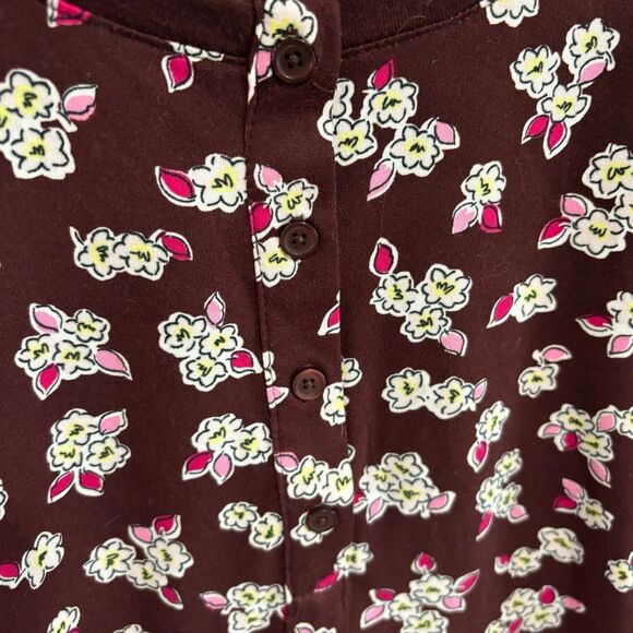 Kate Spade New York Women's Henley Pajama Top Sleep Shirt Red Floral Medium - Picture 3 of 7